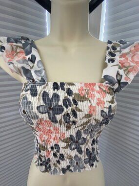NWT AZ Sexy Multi-Colored Floral Elastic Crop Tube Top Ruffle Straps S/M